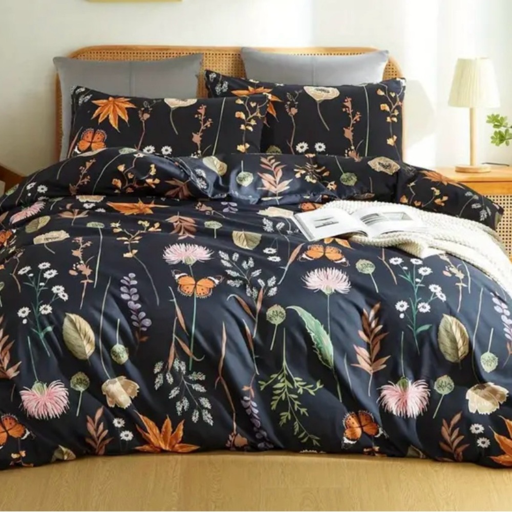 King size duvet cover set- Dark Floral